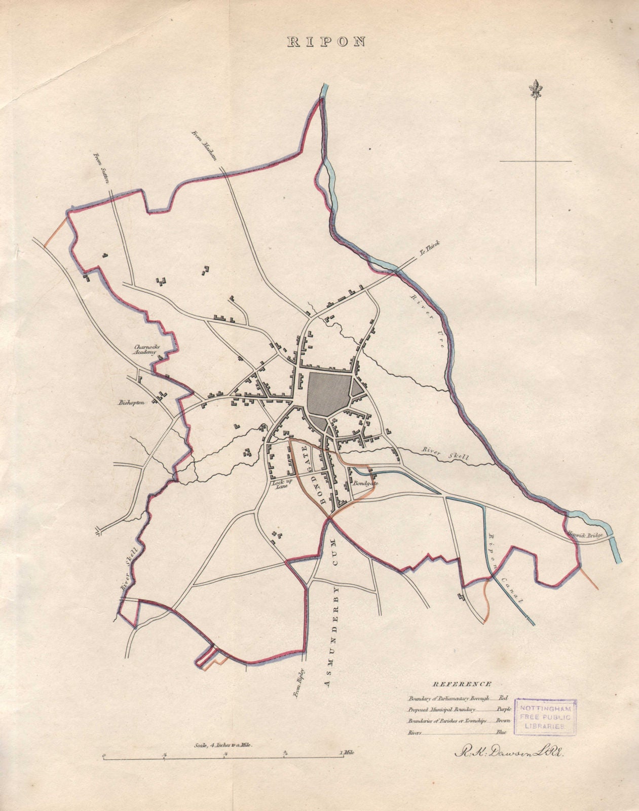 RIPON borough/town plan. BOUNDARY REVIEW. Yorkshire. DAWSON 1837 old map